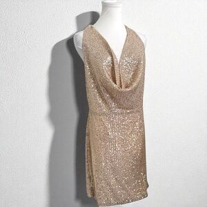 NWT Gold Sequin Mini Dress | Sparkly Cowl Neck Party Clubwear Cocktail Outfit XL
